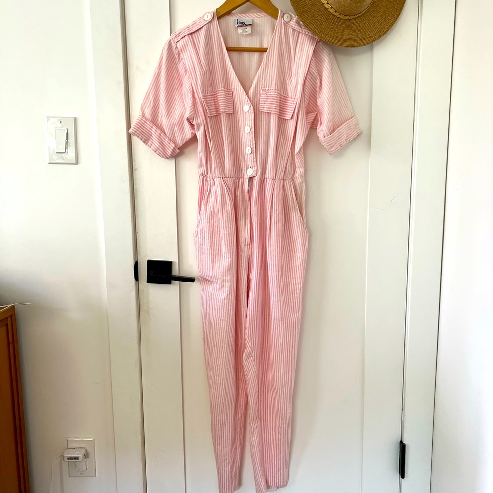 Vintage 80s 90s striped Jumpsuit. 100% cotton. Made in USA